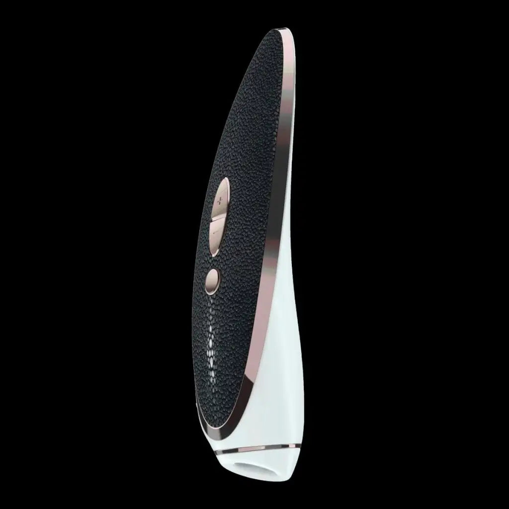 Satisfyer Luxury Haute Co: Sleek, black-textured front panel, white base, premium design