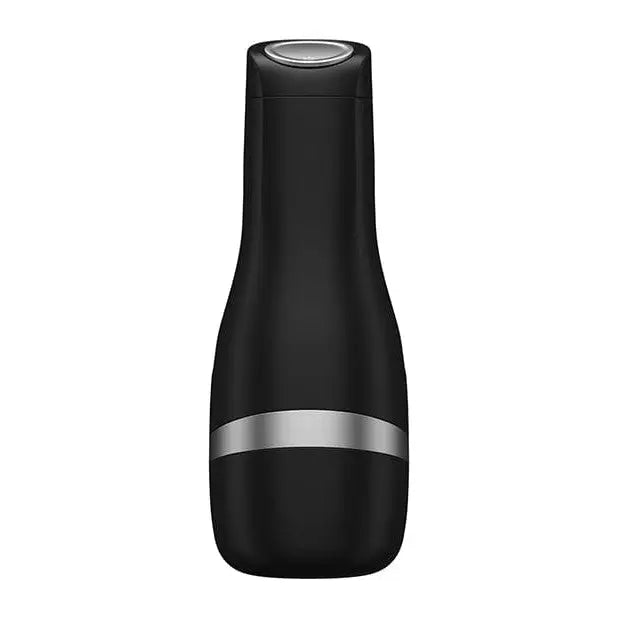 Black bottle with silver stripe: Satisfyer Men Classic Reusable Masturbation Sleeve for entire penis