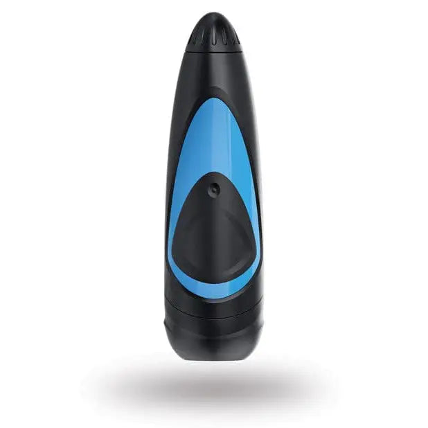 Close-up of Satisfyer Men One black and blue electric shaver on white background