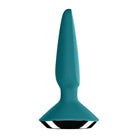 The blue shark tail of the Satisfyer Plug-Illicious 1 is displayed from the front