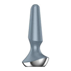 A blue spoon with a metal handle displayed with the Satisfyer Plug-ilicious 2 product