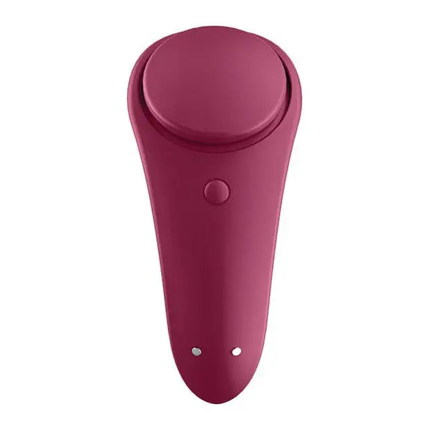 Close-up of Satisfyer Sexy Secret panty vibrator in red wine with visible button