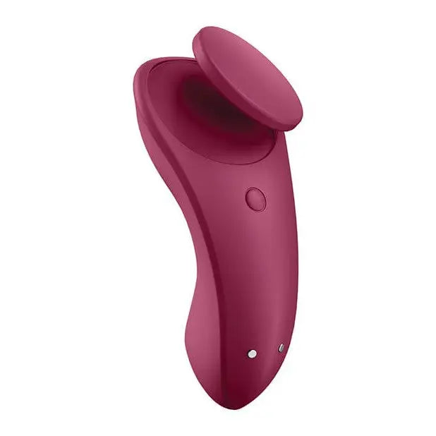 Close-up of Satisfyer Sexy Secret Pink Panty Vibrator on a white background