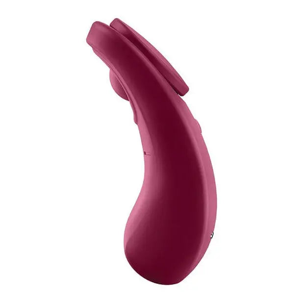 Close-up of Satisfyer Sexy Secret panty vibrator in pink with button, Red Wine model