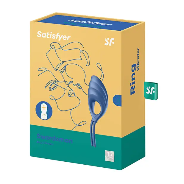 Close-up of a box with scissors from the Satisfyer Swordsman product