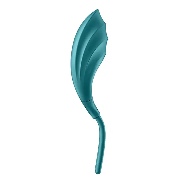 Blue plastic spoon with curved handle from Satisfyer Swordsman series - ergonomic design