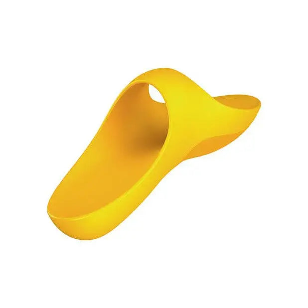 Satisfyer Teaser Finger Vibrator with a yellow plastic cup featuring a hole in the middle