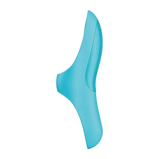 A pair of blue socks displayed with the Satisfyer Teaser Finger Vibrator product