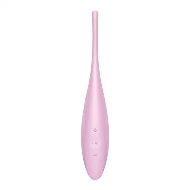 Close up of a pink Satisfyer Twirling Joy toothbrush with a white background