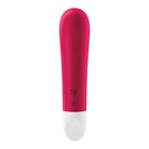 Close-up of the Satisfyer Ultra Power Bullet 1 pink and white brush with a white handle