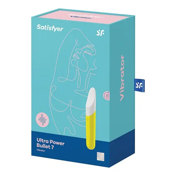 Close-up of Satisfyer Ultra Power Bullet 7 box with yellow handle for powerful pleasure