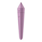 Close-up of the Satisfyer Ultra Power Bullet 8, a sleek purple item on a white background