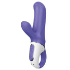 Close-up of the Satisfyer Vibes Magic Bunny - Blue, featuring a purple and white handle