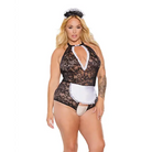 Scallop Stretch Lace Crotchless Maid Teddy W/headpiece Black/white Os/xl - Costumes