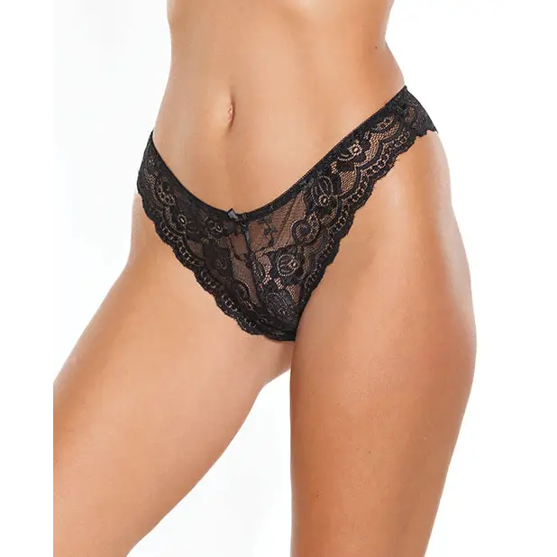 Scallop Stretch Lace High Leg Panty Black O/s - Panties