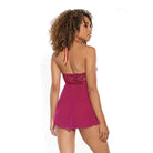 Coquette Babydoll Scallop Stretch Lace & Sheer Mesh Halter Babydoll & Adjustable Thong Raspberry O/s at the Haus of Shag