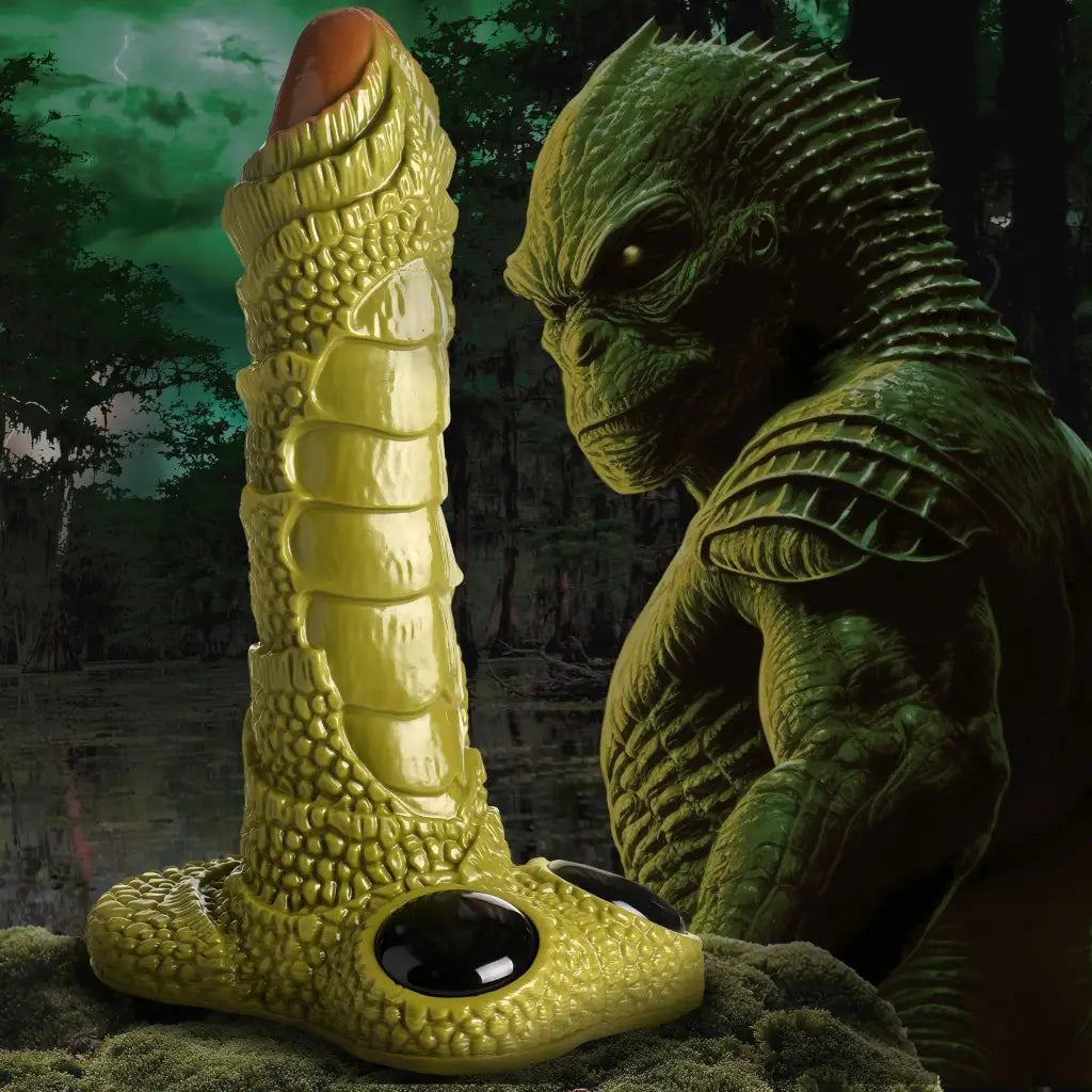 Scaly Swamp Monster 3 Foot Giant Dildo with scaly texture and suction cup base