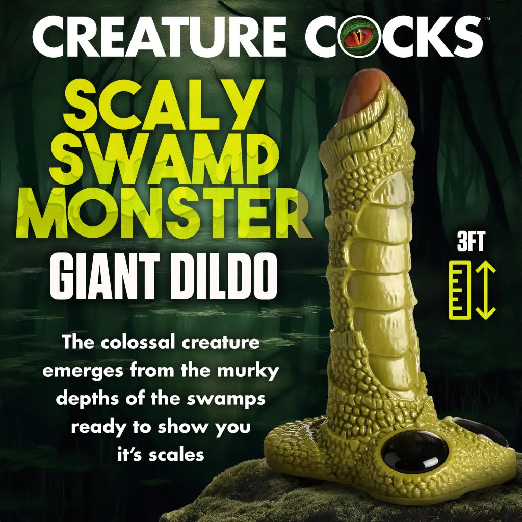 Scaly Swamp Monster 3 Foot Giant Dildo with suction cup base emerging from water