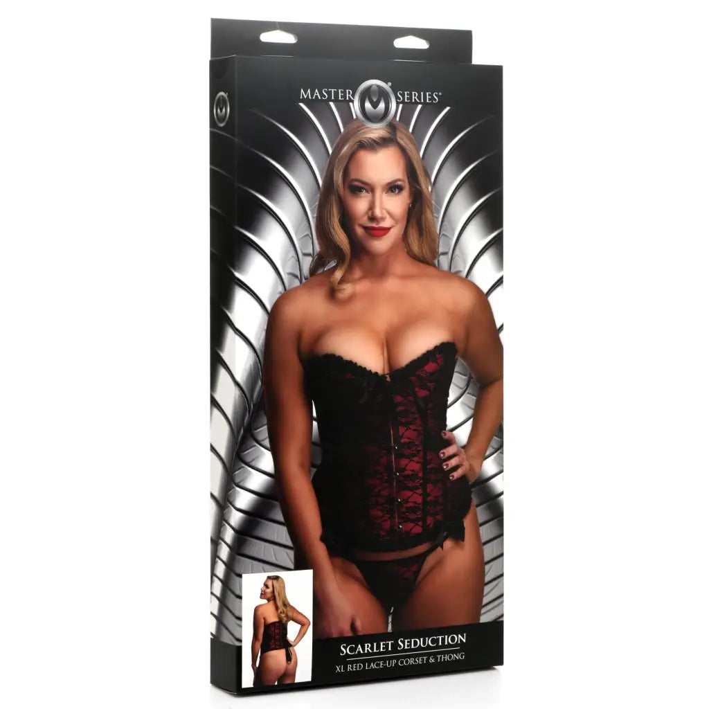 Master Series Scarlet Seduction Lace-up Corset And Thong - Corset