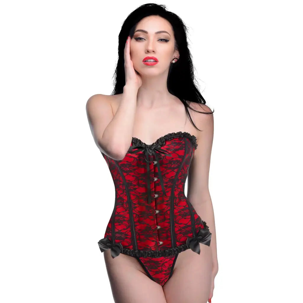 Master Series Scarlet Seduction Lace-up Corset And Thong - Corset