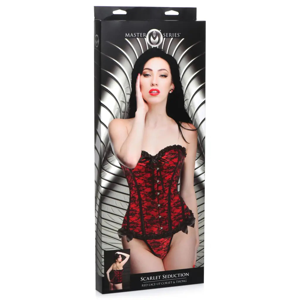 Master Series Scarlet Seduction Lace-up Corset And Thong - Large - Corset