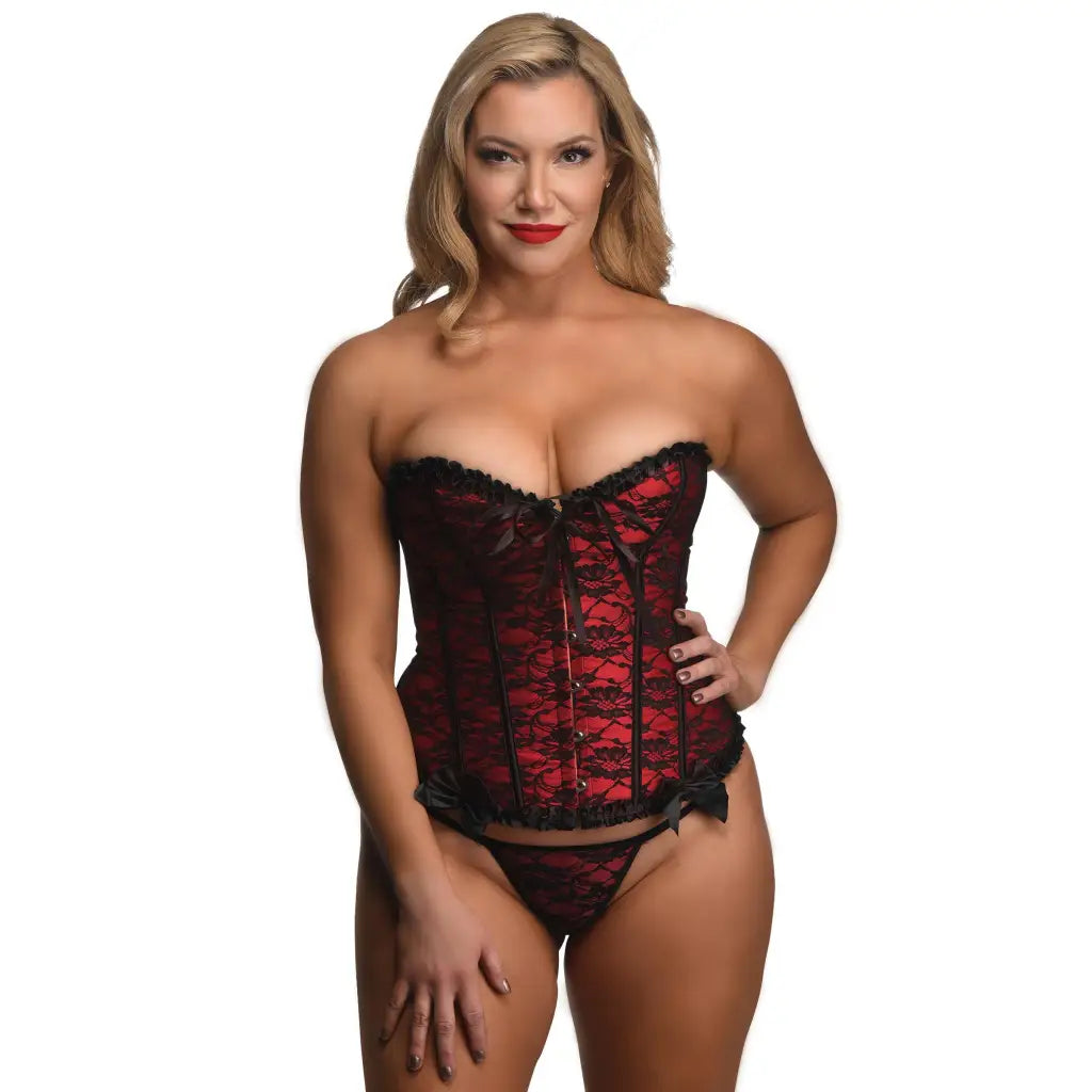 Master Series Scarlet Seduction Lace-up Corset And Thong - XL - Corset