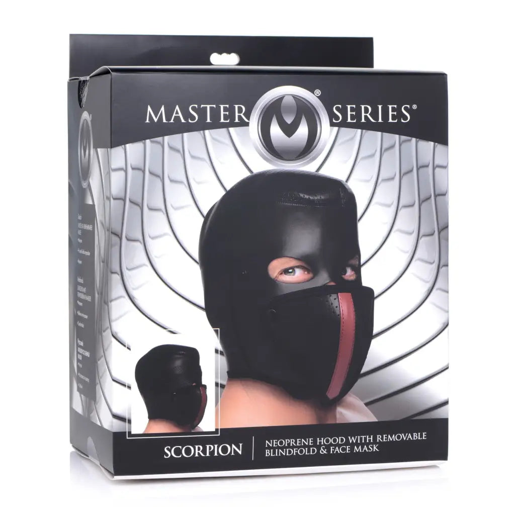 Master Series Hood Scorpion Hood With Removable Blindfold And Face Mask at the Haus of Shag