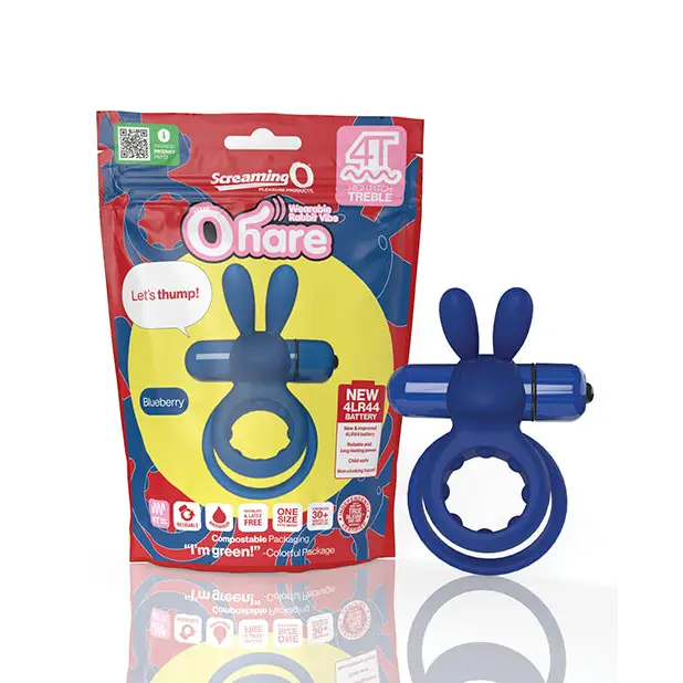 Screaming O 4T Ohare Vibrating Rabbit Double Cockring - Blue - Cock Ring