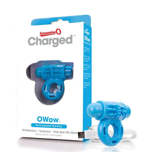 Screaming O Charged OWow Vooom Vibrating Cock Ring - Blue - Cock Ring