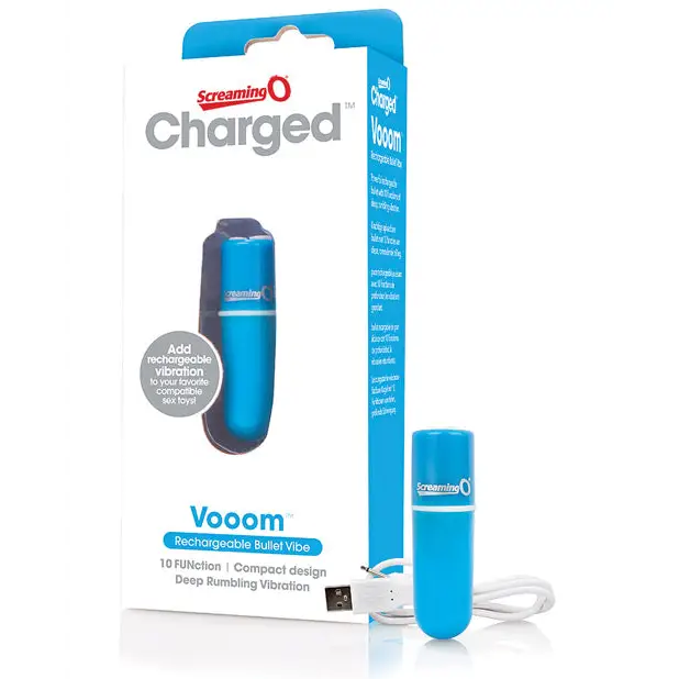 Screaming O Charged Vooom Rechargeable Bullet Vibe - Blue - Bullet Vibrator