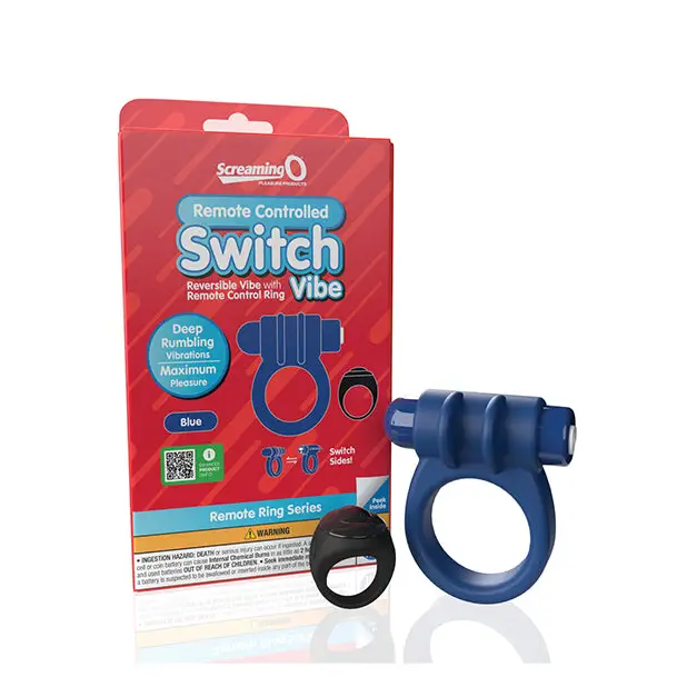 Screaming O Switch Remote Controlled Vibrating Ring - Blue - Stimulators