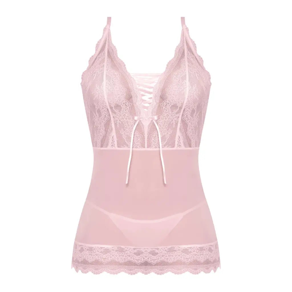 Pink lace-trimmed lingerie camisole with corset-style front lacing from Seabreeze Lace Up set