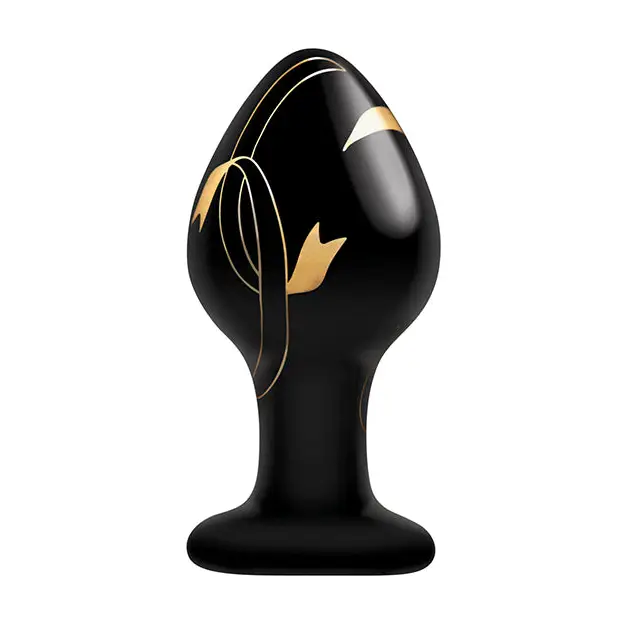 Secret Kisses Glass Plug Black & Gold - Butt Plug