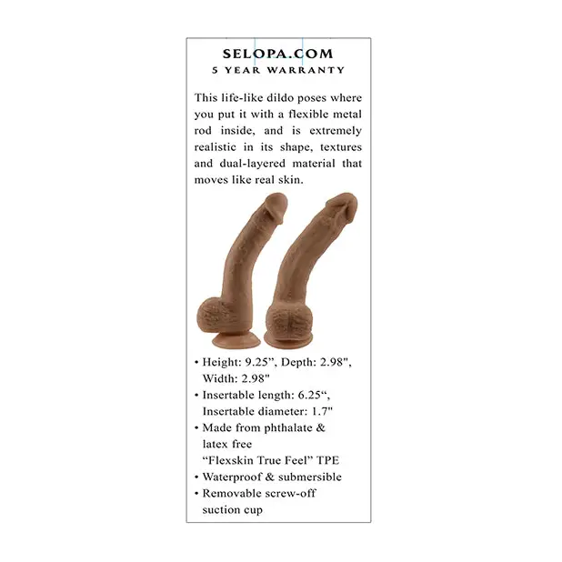 Selopa Natural Feel 7’’ Flexskin Dildo - Dark - Dongs & Dildos