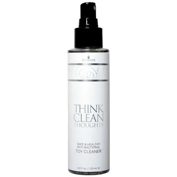 Bottle of Sensuva Think Clean Thoughts Anti-Bacterial Toy Cleaner 4.2 oz