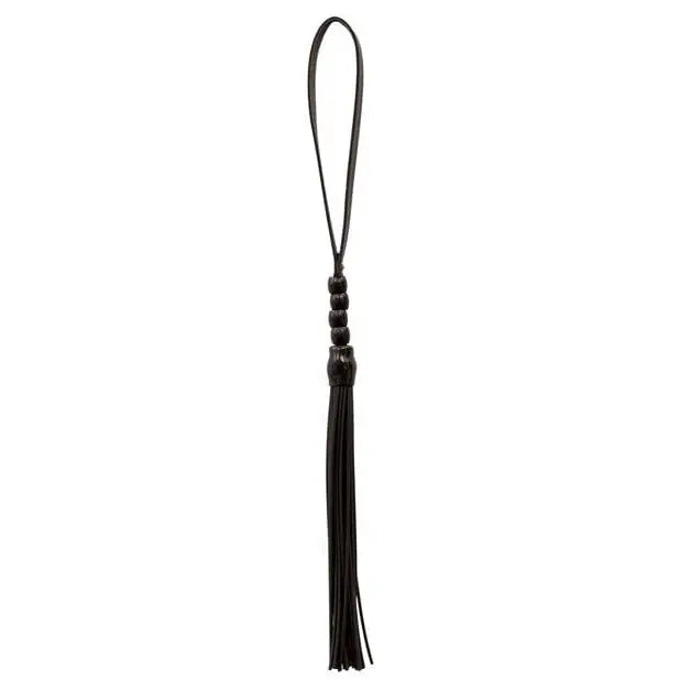 Black leather cruelty free beaded flogger with looped handle from Sex & Mischief