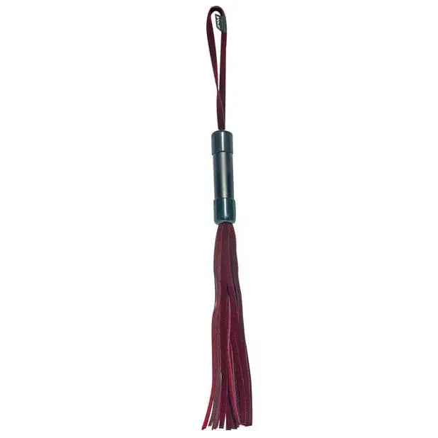 Burgundy leather Misfit Enchanted Flogger with metallic handle and wrist strap