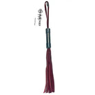 Burgundy leather Sex & Mischief Enchanted Flogger with metallic handle and wrist strap