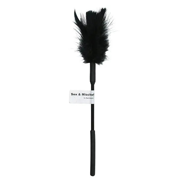 Sex & Mischief Feather Slapper - Black handle feather duster for playful mischief