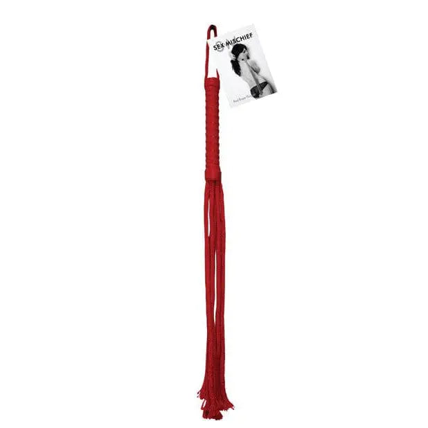 Sex & Mischief Rope Flogger Red leather with multiple tails and looped handle