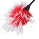 Sex & Mischief Whip & Tickle: Fluffy red & white feather duster with black handle