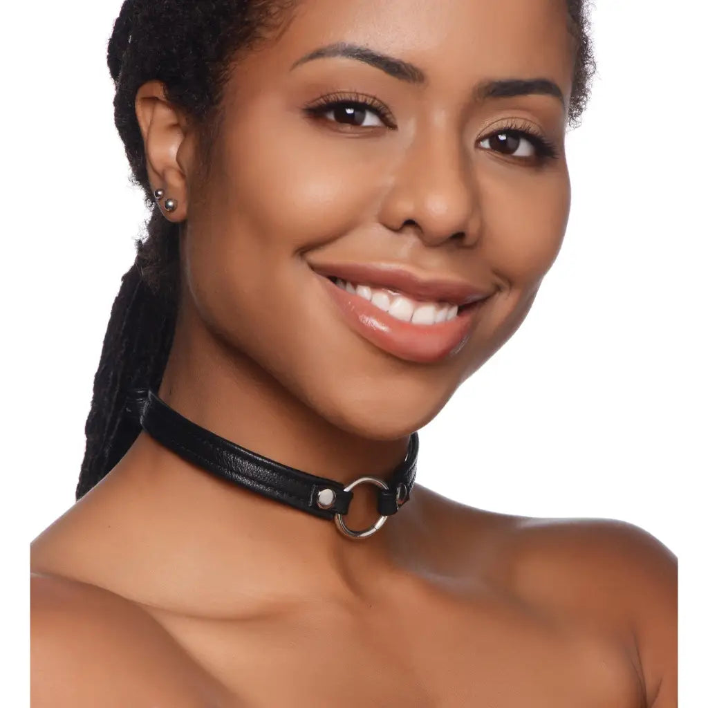 Master Series Collar Sex Pet Leather Choker With Silver Ring at the Haus of Shag