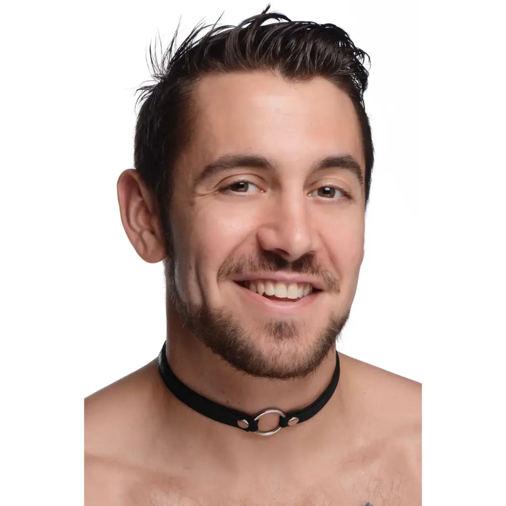 Master Series Collar Sex Pet Leather Choker With Silver Ring at the Haus of Shag