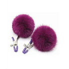 Sexy AF Nipple Clamps with Puff Balls - Purple - Nipple Clamp