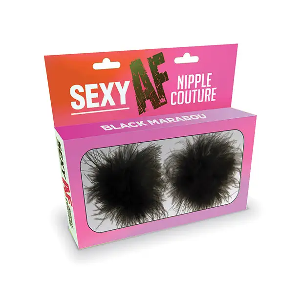 Sexy AF Nipple Couture White Marabou Pasties - Black - Pasties