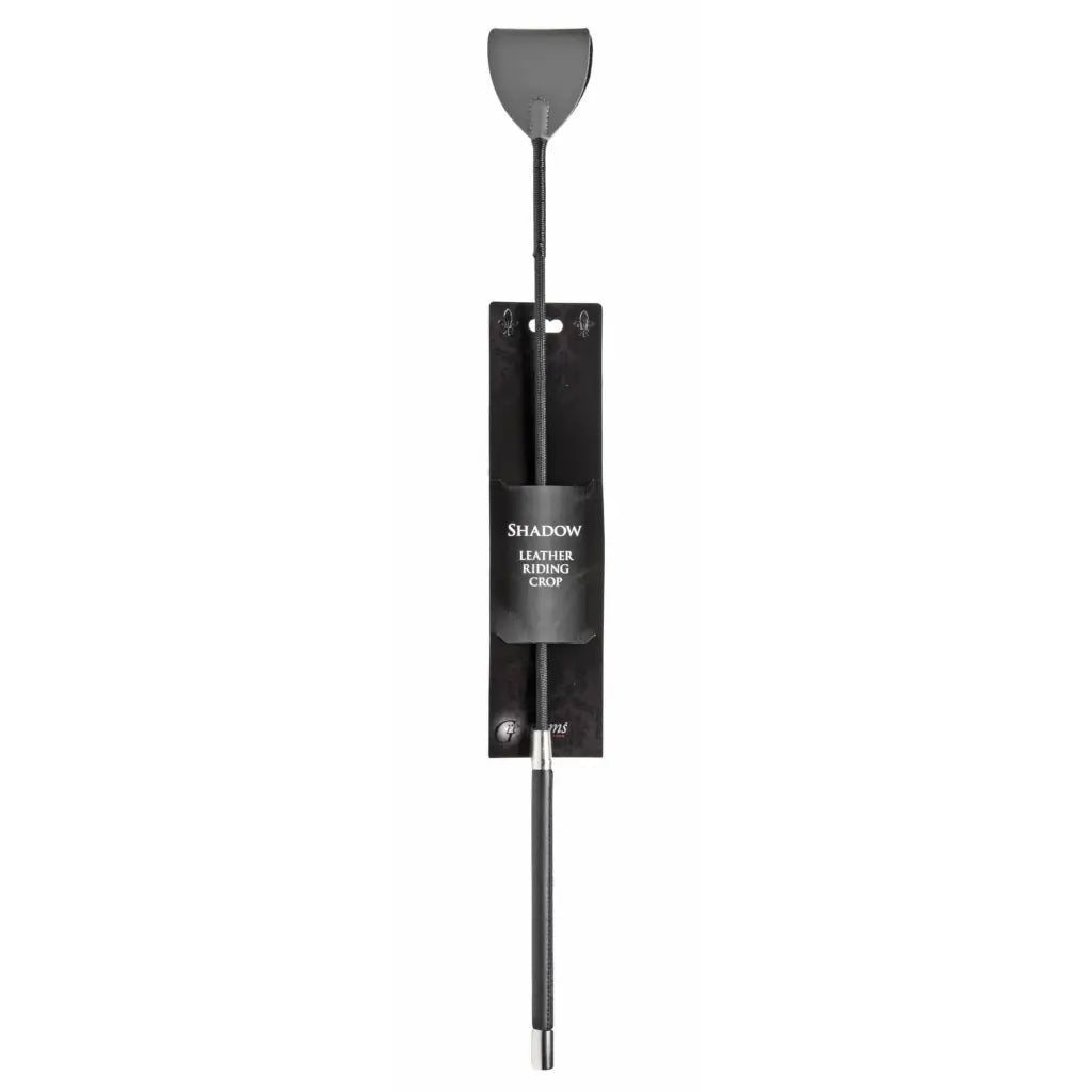 Shadow Grey Leather Riding Crop with paddle-like tip and long handle for superior control