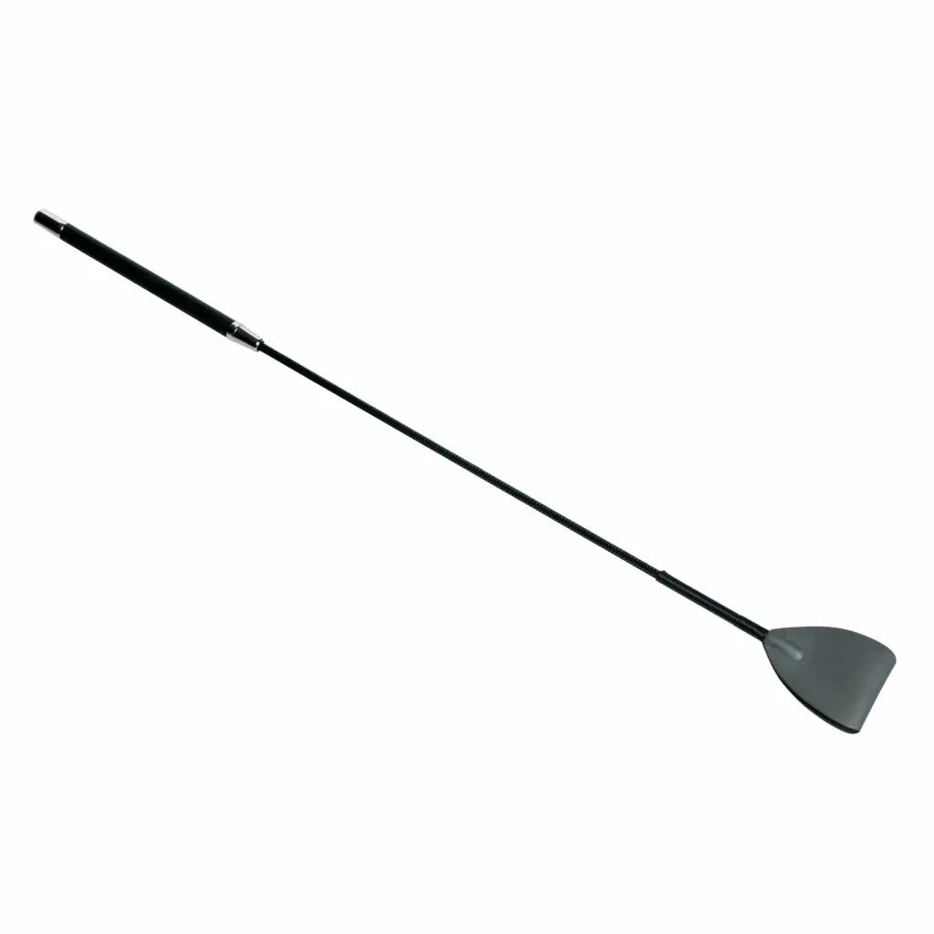 Shadow grey leather riding crop with flat leather tip for equestrian enthusiasts