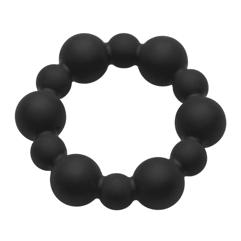 Shadow Silicone Beaded Cock Ring: Black circular bracelet made of connected spherical beads