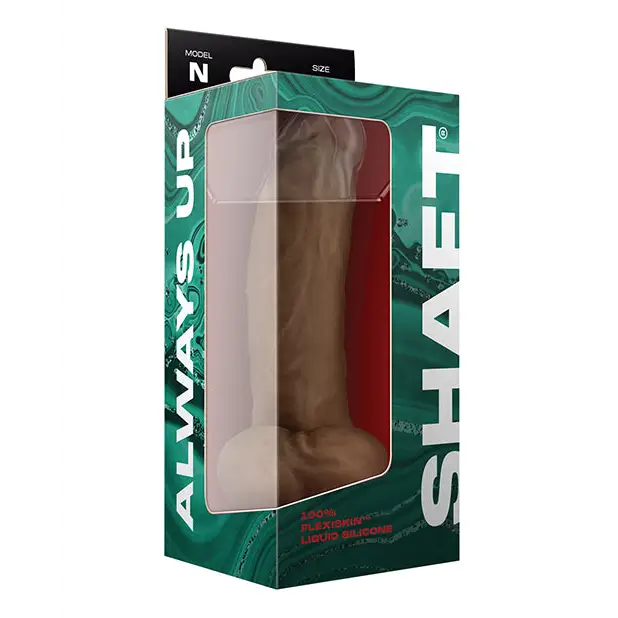 Shaft Model N 9.5’ Dual Density Dildo w/ Balls & Suction Cup in Green and White Packaging