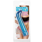 Shane’s World Sparkle G Vibe blue and white tube with woman’s torso in background